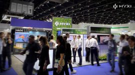 Visitors gather at the HYXI booth during ASIA Sustainable Energy Week (ASEW) 2026 in Bangkok